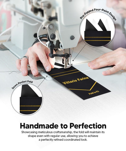 Two - Tone Four Point Pre - Folded Pocket Square by Vittorio Farina (PS - PREFOLD_BLACK - WHITE) for Independent Retail Stores by Dubal Brothers