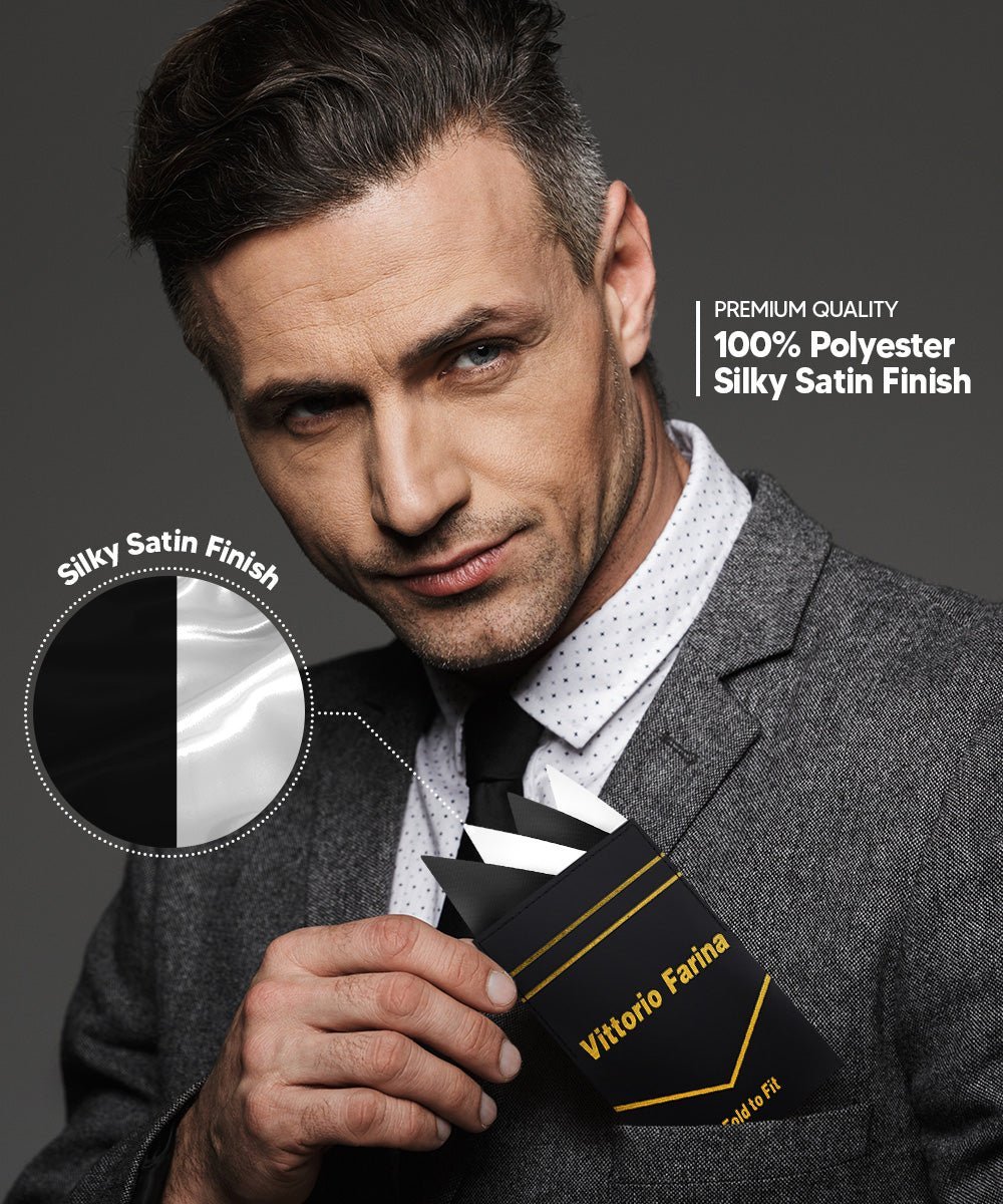 Two - Tone Four Point Pre - Folded Pocket Square by Vittorio Farina (PS - PREFOLD_BLACK - WHITE) for Independent Retail Stores by Dubal Brothers