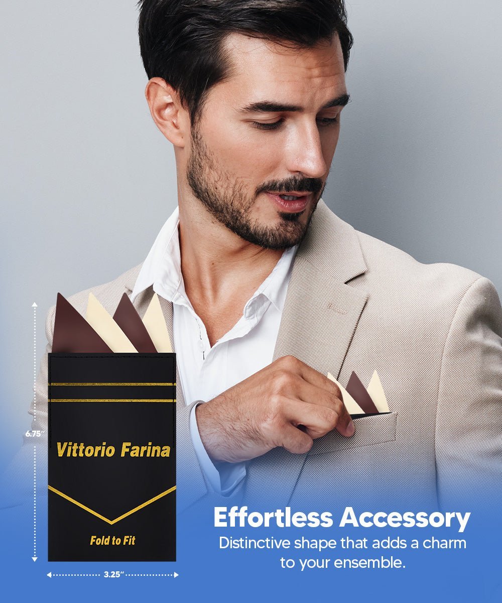 Two - Tone Four Point Pre - Folded Pocket Square by Vittorio Farina (PS - PREFOLD_BROWN - IVORY) for Independent Retail Stores by Dubal Brothers