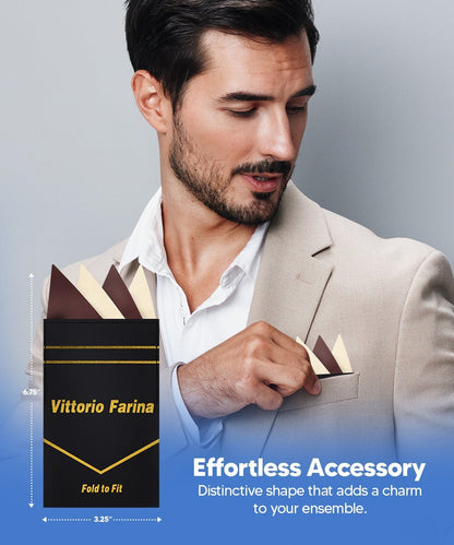 Two - Tone Four Point Pre - Folded Pocket Square by Vittorio Farina (PS - PREFOLD_BROWN - IVORY) for Independent Retail Stores by Dubal Brothers