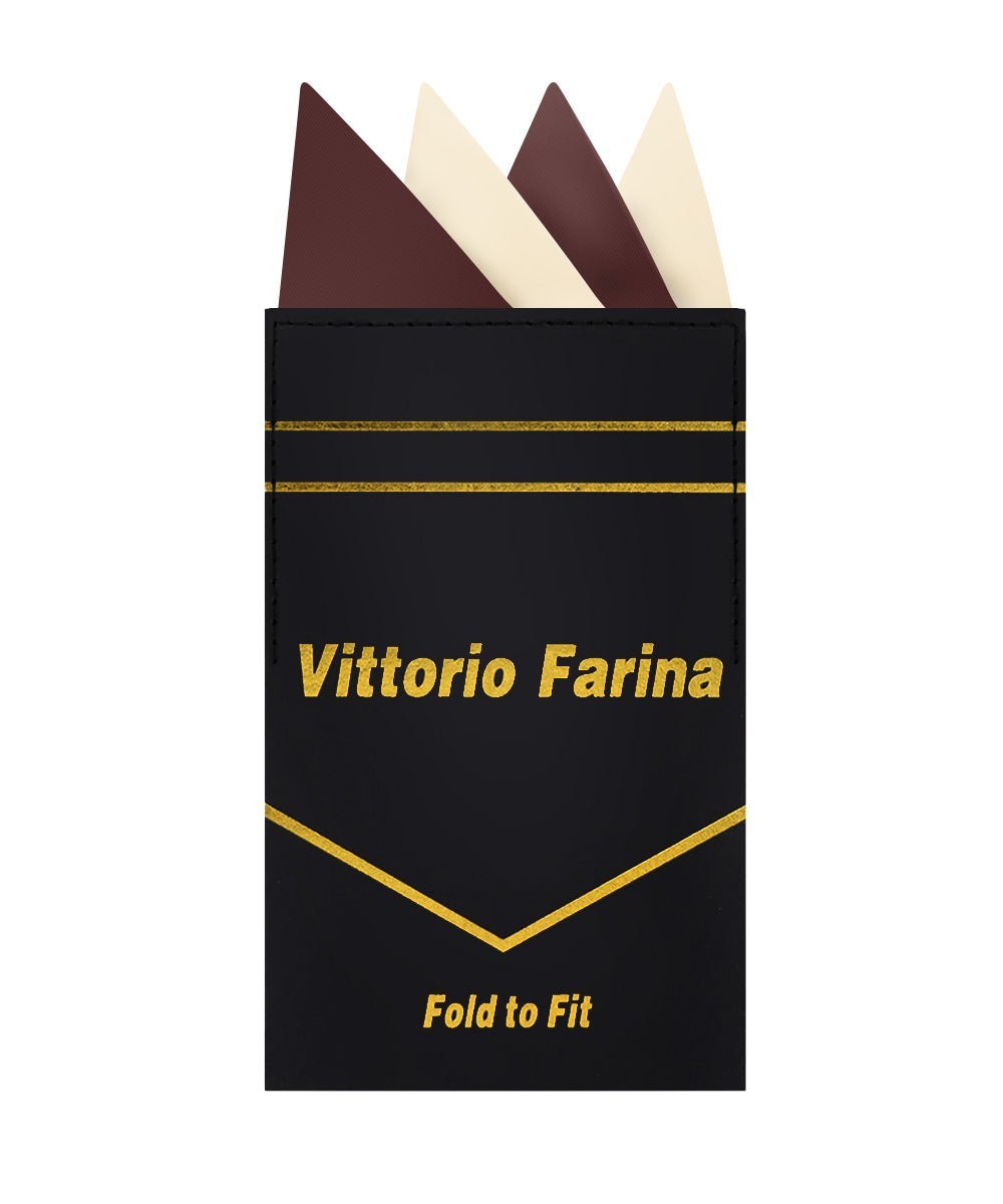 Two - Tone Four Point Pre - Folded Pocket Square by Vittorio Farina (PS - PREFOLD_BROWN - IVORY) for Independent Retail Stores by Dubal Brothers