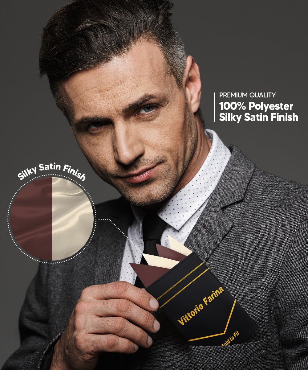 Two - Tone Four Point Pre - Folded Pocket Square by Vittorio Farina (PS - PREFOLD_BROWN - IVORY) for Independent Retail Stores by Dubal Brothers