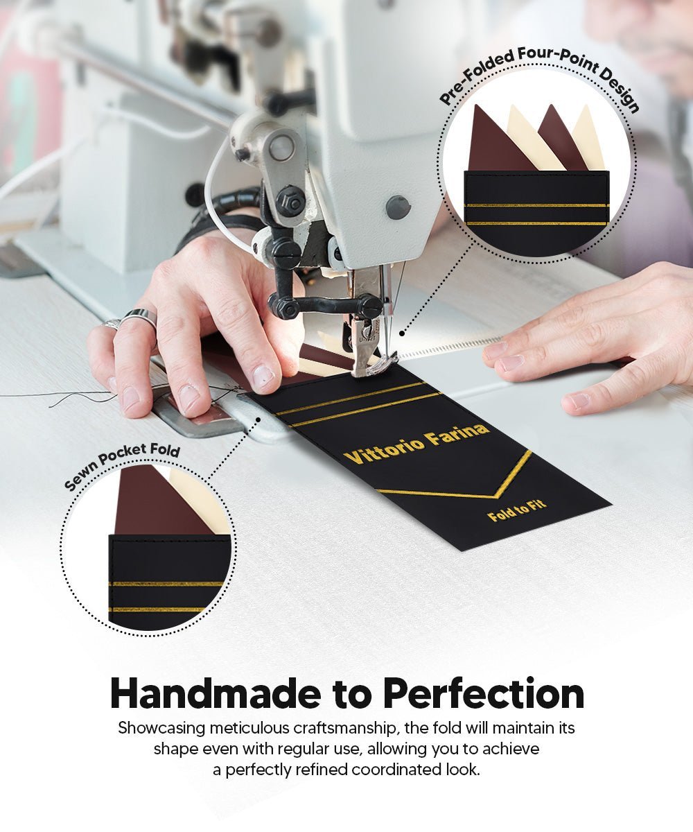 Two - Tone Four Point Pre - Folded Pocket Square by Vittorio Farina (PS - PREFOLD_BROWN - IVORY) for Independent Retail Stores by Dubal Brothers