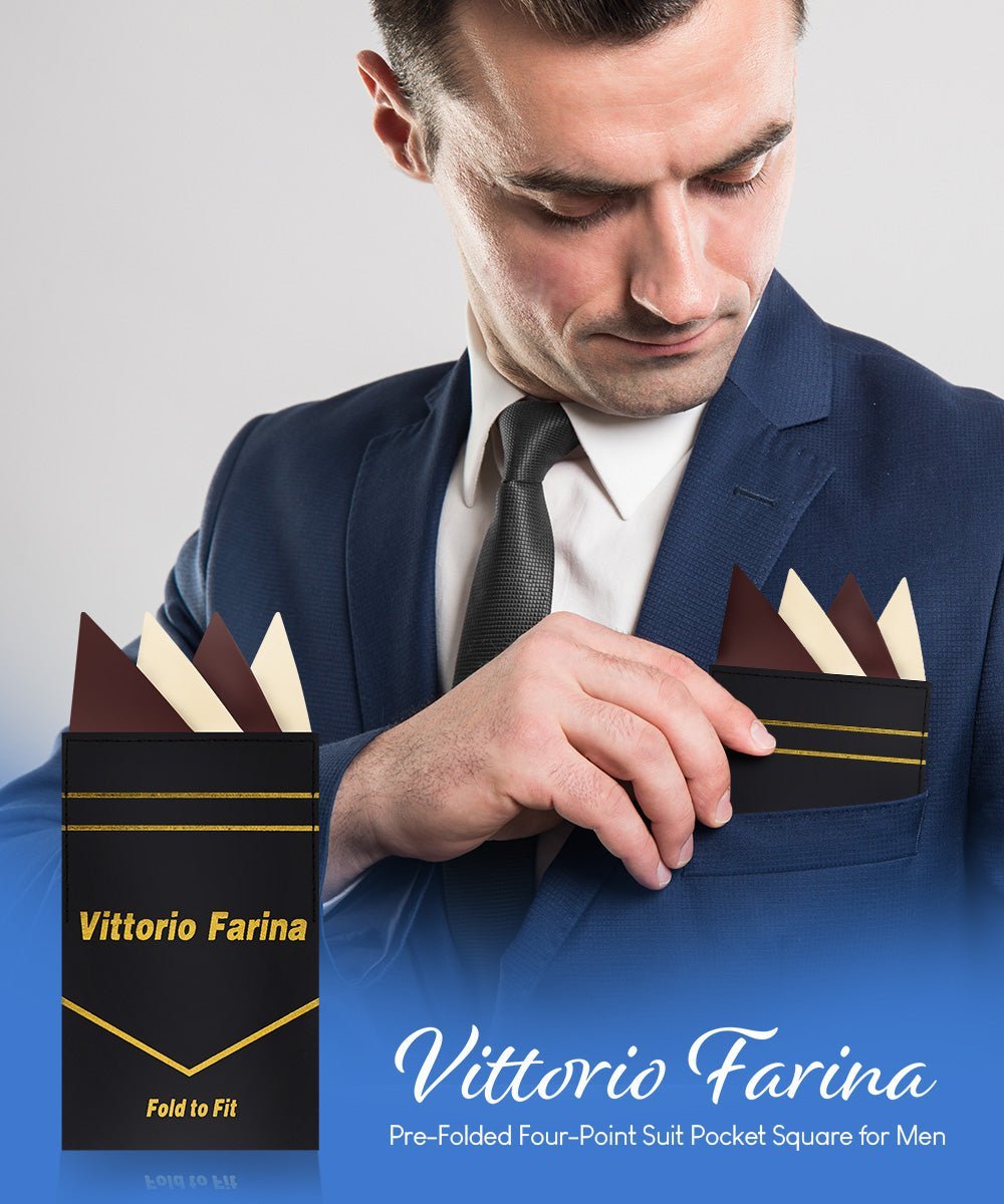 Two - Tone Four Point Pre - Folded Pocket Square by Vittorio Farina (PS - PREFOLD_BROWN - IVORY) for Independent Retail Stores by Dubal Brothers