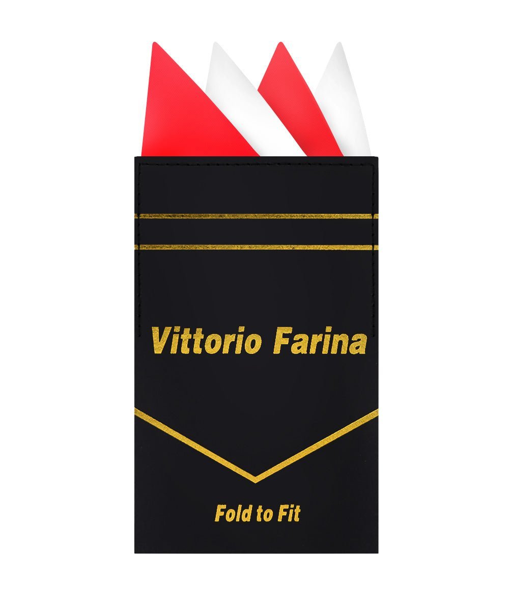 Two - Tone Four Point Pre - Folded Pocket Square by Vittorio Farina (PS - PREFOLD_RED - WHITE) for Independent Retail Stores by Dubal Brothers