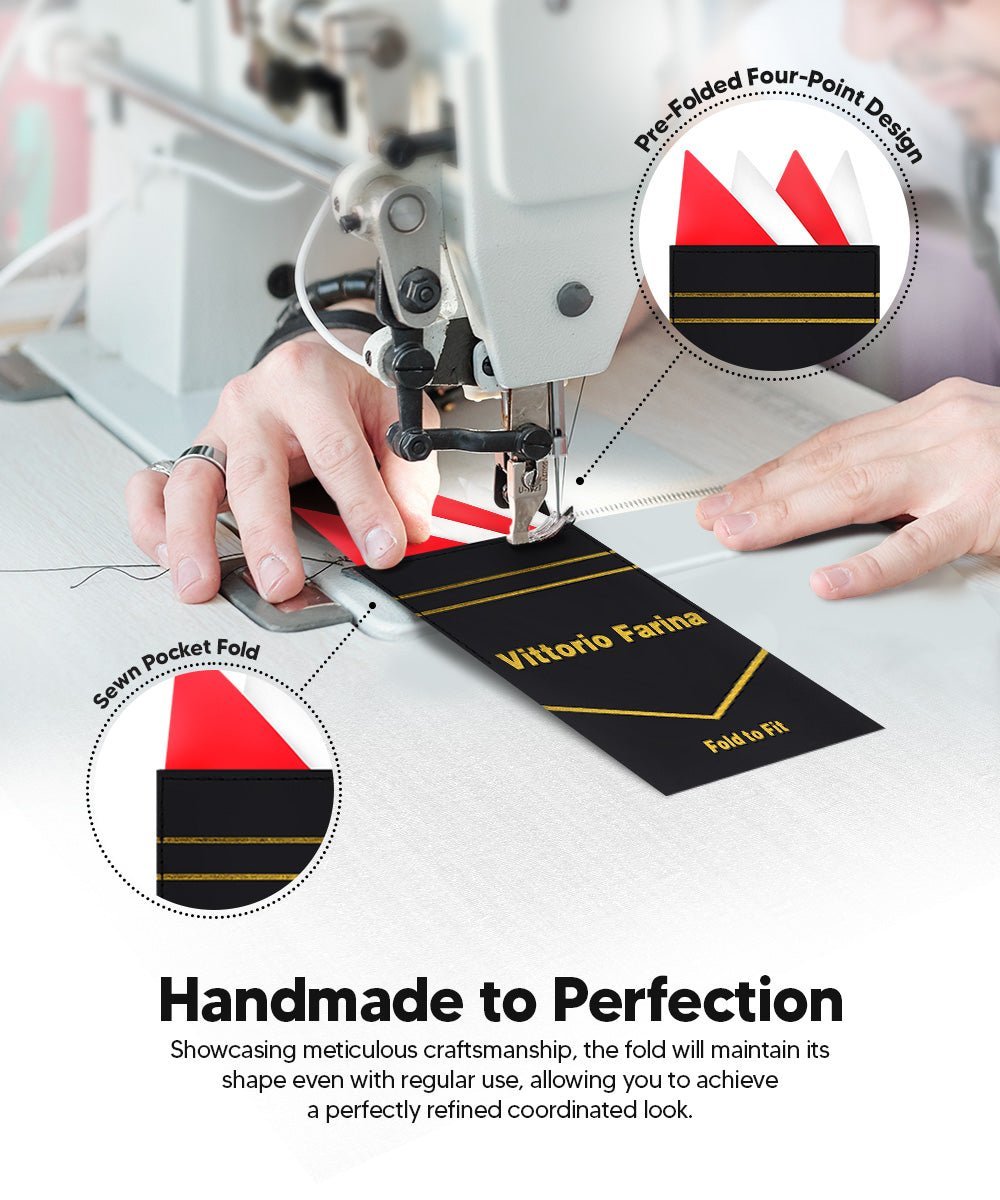 Two - Tone Four Point Pre - Folded Pocket Square by Vittorio Farina (PS - PREFOLD_RED - WHITE) for Independent Retail Stores by Dubal Brothers