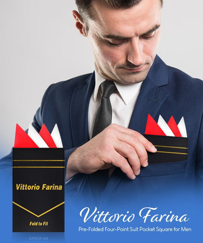 Two - Tone Four Point Pre - Folded Pocket Square by Vittorio Farina (PS - PREFOLD_RED - WHITE) for Independent Retail Stores by Dubal Brothers