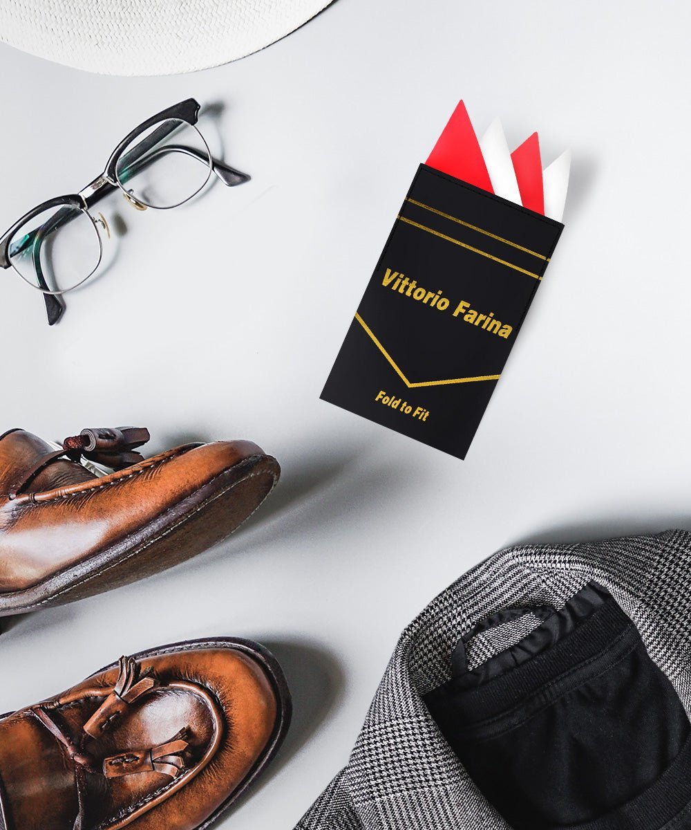 Two - Tone Four Point Pre - Folded Pocket Square by Vittorio Farina (PS - PREFOLD_RED - WHITE) for Independent Retail Stores by Dubal Brothers