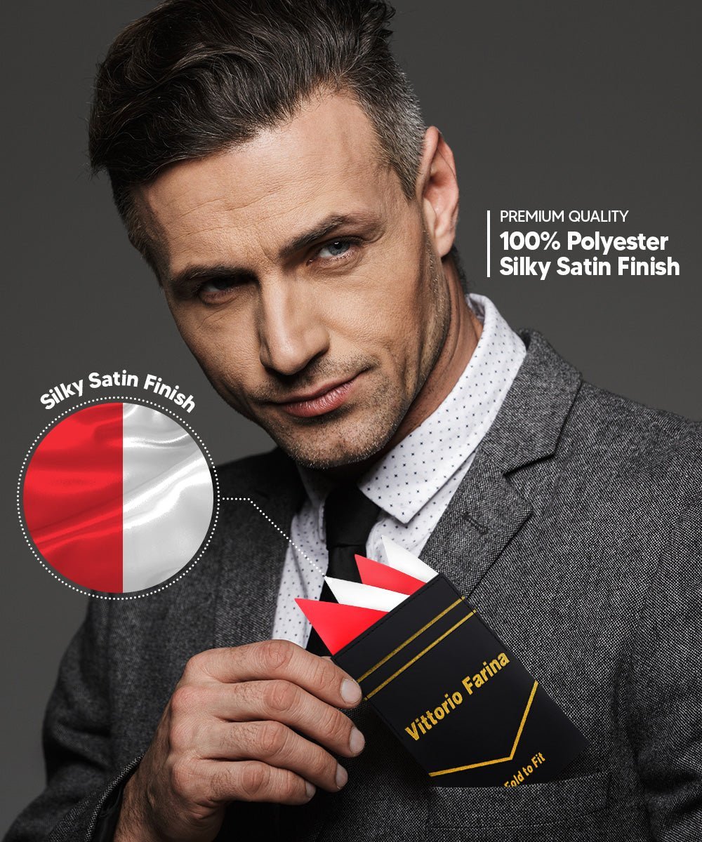 Two - Tone Four Point Pre - Folded Pocket Square by Vittorio Farina (PS - PREFOLD_RED - WHITE) for Independent Retail Stores by Dubal Brothers