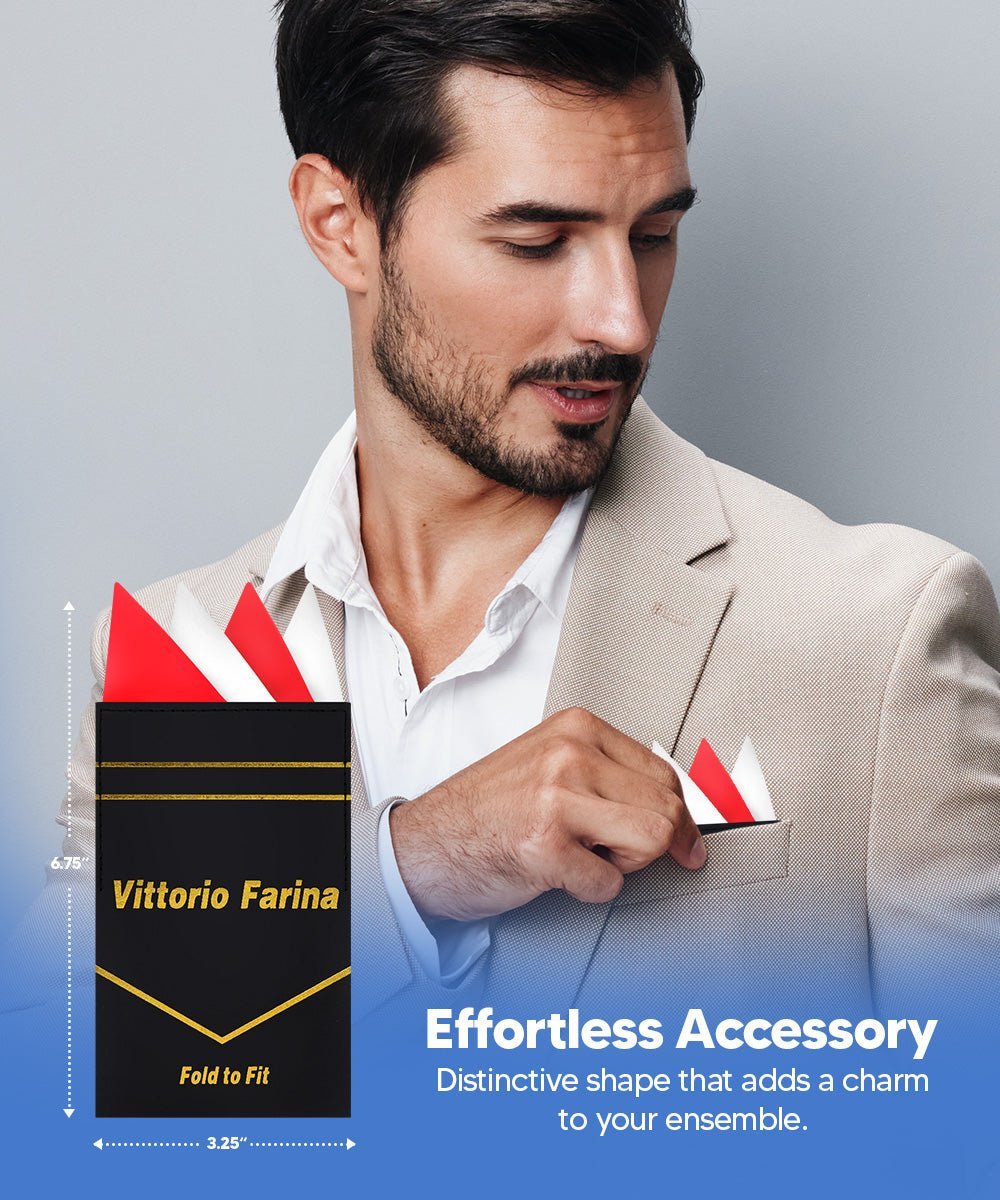 Two - Tone Four Point Pre - Folded Pocket Square by Vittorio Farina (PS - PREFOLD_RED - WHITE) for Independent Retail Stores by Dubal Brothers