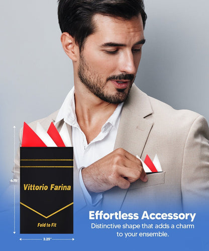 Two - Tone Four Point Pre - Folded Pocket Square by Vittorio Farina (PS - PREFOLD_RED - WHITE) for Independent Retail Stores by Dubal Brothers