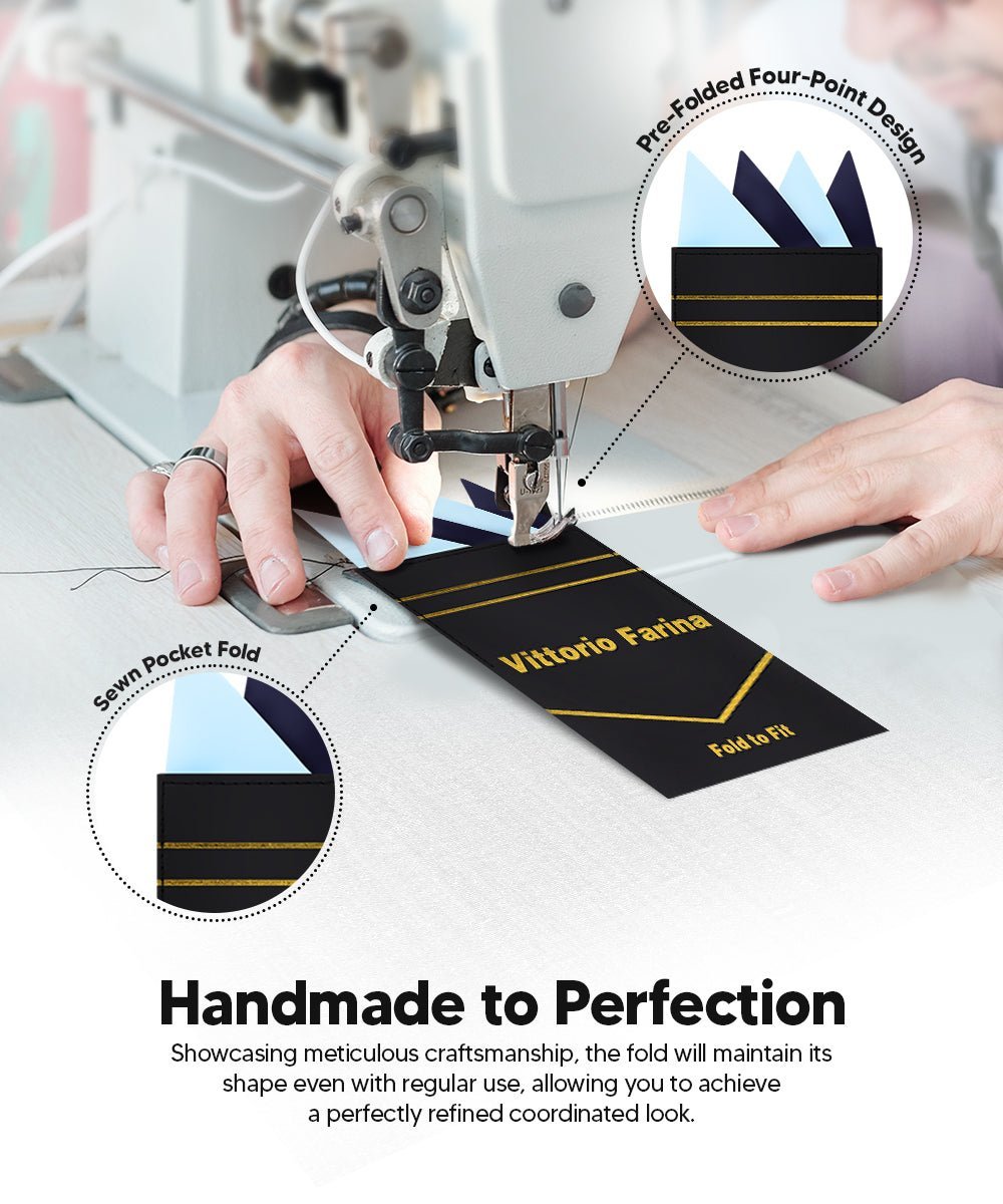 Two - Tone Four Point Pre - Folded Pocket Square by Vittorio Farina (PS - PREFOLD_SKY - NAVY) for Independent Retail Stores by Dubal Brothers