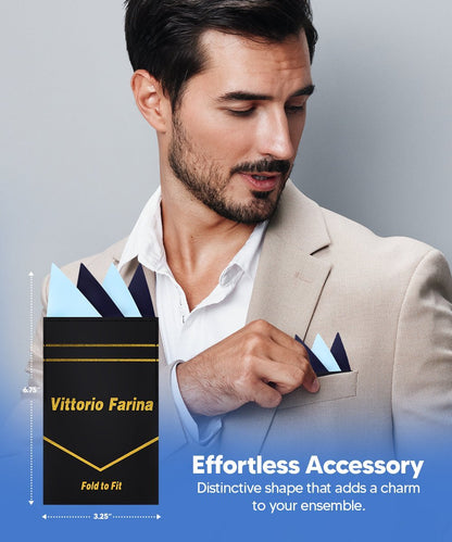 Two - Tone Four Point Pre - Folded Pocket Square by Vittorio Farina (PS - PREFOLD_SKY - NAVY) for Independent Retail Stores by Dubal Brothers