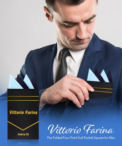Two - Tone Four Point Pre - Folded Pocket Square by Vittorio Farina (PS - PREFOLD_SKY - NAVY) for Independent Retail Stores by Dubal Brothers