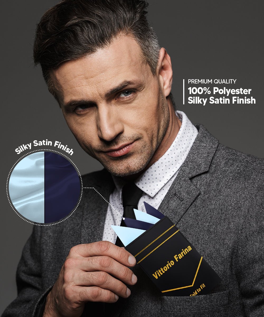 Two - Tone Four Point Pre - Folded Pocket Square by Vittorio Farina (PS - PREFOLD_SKY - NAVY) for Independent Retail Stores by Dubal Brothers