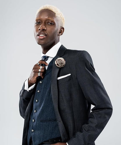 Two - Tone Seersucker Rose Flower Lapel Pin by Vittorio Vico (flower - 1310) for Independent Retail Stores by Dubal Brothers