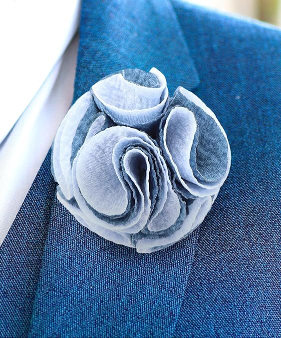 Two - Tone Seersucker Rose Flower Lapel Pin by Vittorio Vico (flower - 1312) for Independent Retail Stores by Dubal Brothers