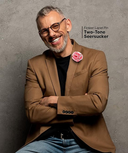 Two - Tone Seersucker Rose Flower Lapel Pin by Vittorio Vico (flower - 1314) for Independent Retail Stores by Dubal Brothers