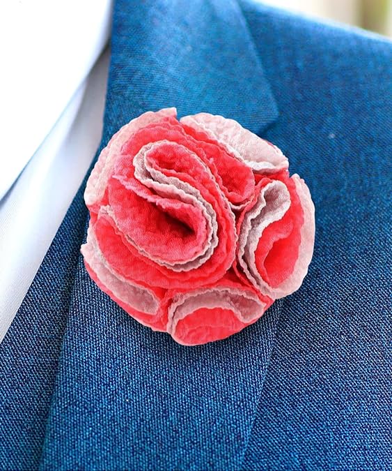 Two - Tone Seersucker Rose Flower Lapel Pin by Vittorio Vico (flower - 1314) for Independent Retail Stores by Dubal Brothers