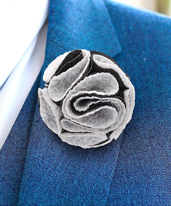 Two - Tone Seersucker Rose Flower Lapel Pin by Vittorio Vico (flower - 1317) for Independent Retail Stores by Dubal Brothers