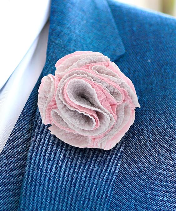 Two - Tone Seersucker Rose Flower Lapel Pin by Vittorio Vico (flower - 1318) for Independent Retail Stores by Dubal Brothers