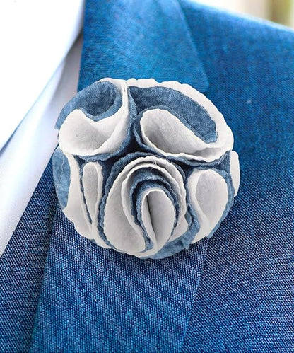 Two - Tone Seersucker Rose Flower Lapel Pin by Vittorio Vico (flower - 1321) for Independent Retail Stores by Dubal Brothers
