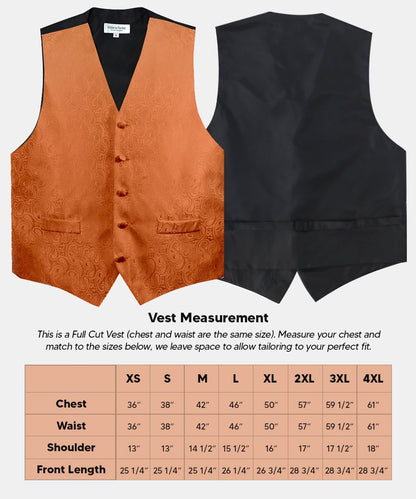 Vittorio Farina Men's Woven Paisley Vest, Necktie, Bow Tie and Pocket Square Set (Black Back) - vest_paisley_BB_burntorange_XS - Classy Cufflinks