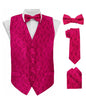 Vittorio Farina Men's Woven Paisley Vest, Necktie, Bow Tie and Pocket Square Set (Black Back) - vest_paisley_BB_hotpink_XS - Classy Cufflinks