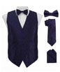 Vittorio Farina Men's Woven Paisley Vest, Necktie, Bow Tie and Pocket Square Set (Black Back) - vest_paisley_BB_navy_XS - Classy Cufflinks