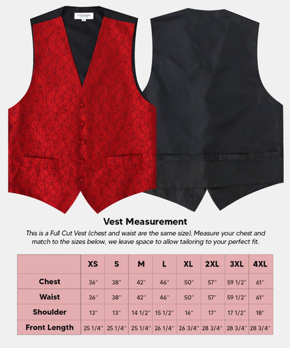 Vittorio Farina Men's Woven Paisley Vest, Necktie, Bow Tie and Pocket Square Set (Black Back) - vest_paisley_BB_red_XS - Classy Cufflinks
