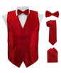 Vittorio Farina Men's Woven Paisley Vest, Necktie, Bow Tie and Pocket Square Set (Black Back) - vest_paisley_BB_red_XS - Classy Cufflinks