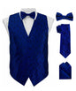 Vittorio Farina Men's Woven Paisley Vest, Necktie, Bow Tie and Pocket Square Set (Black Back) - vest_paisley_BB_royal_XS - Classy Cufflinks