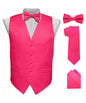 Vittorio Farina Men's Satin Vest, Necktie, Bow Tie and Pocket Square Set (Black Back) - vest_plain_BB_hotpink_XS - Classy Cufflinks
