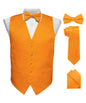 Vittorio Farina Men's Satin Vest, Necktie, Bow Tie and Pocket Square Set (Black Back) - vest_plain_BB_orange_XS - Classy Cufflinks