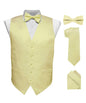 Vittorio Farina Men's Satin Vest, Necktie, Bow Tie and Pocket Square Set (White Back) - vest_plain_WB_maize_XS - Classy Cufflinks