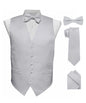 Vittorio Farina Men's Satin Vest, Necktie, Bow Tie and Pocket Square Set (White Back) - vest_plain_WB_silvergrey_XS - Classy Cufflinks