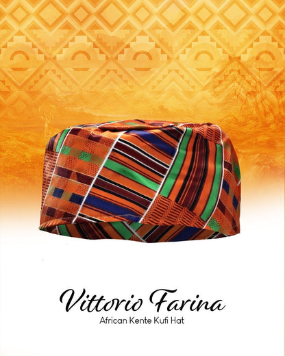 Vittorio Farina Kente Kufi Hat for Men and Women – African Kufi Hat Ideal for Cultural Attire, Outfit & Costume (HAT_Kufi_Kente 1) for Independent Retail Stores by Dubal Brothers