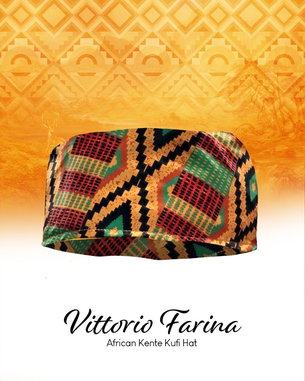 Vittorio Farina Kente Kufi Hat for Men and Women – African Kufi Hat Ideal for Cultural Attire, Outfit & Costume (HAT_Kufi_Kente 2) for Independent Retail Stores by Dubal Brothers