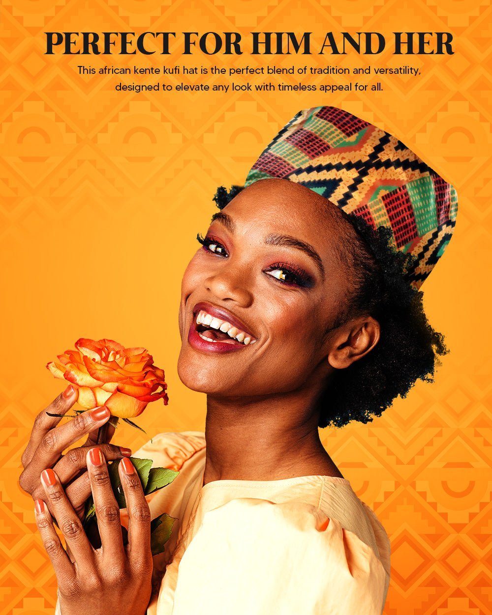 Vittorio Farina Kente Kufi Hat for Men and Women – African Kufi Hat Ideal for Cultural Attire, Outfit & Costume (HAT_Kufi_Kente 2) for Independent Retail Stores by Dubal Brothers