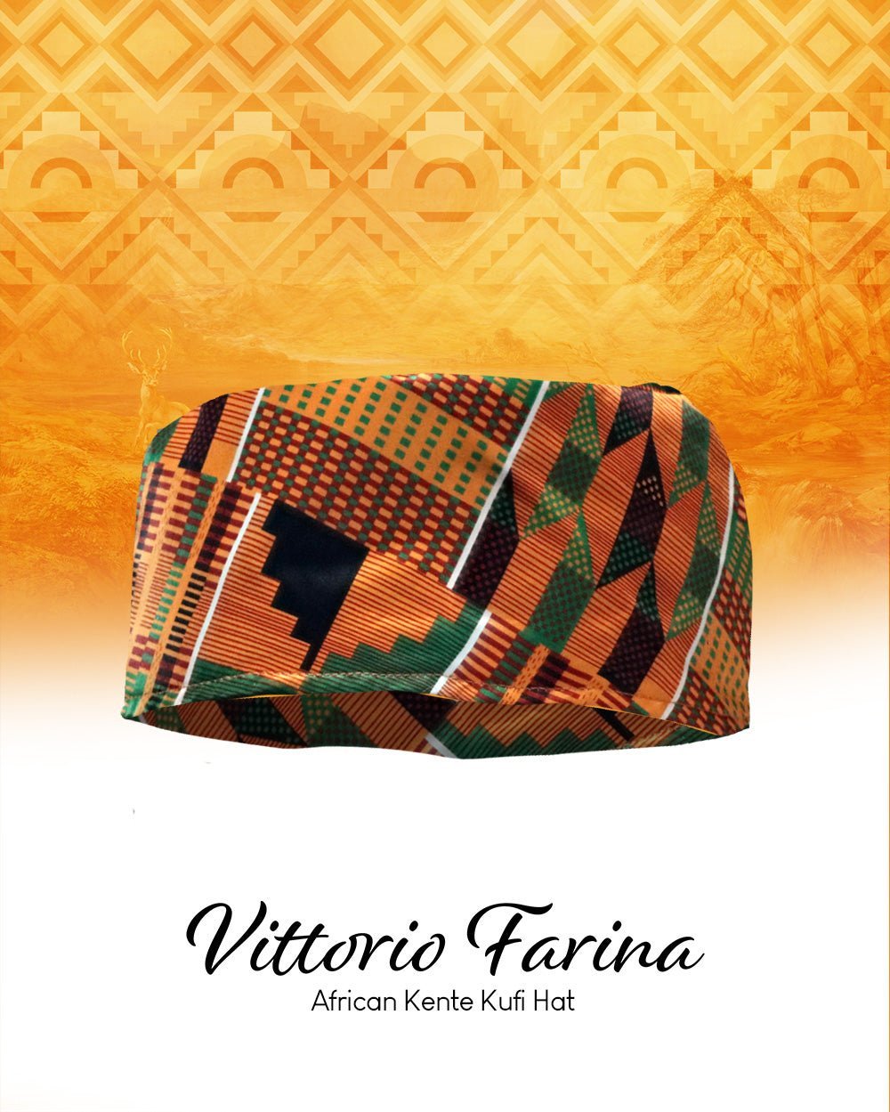 Vittorio Farina Kente Kufi Hat for Men and Women – African Kufi Hat Ideal for Cultural Attire, Outfit & Costume (HAT_Kufi_Kente 3) for Independent Retail Stores by Dubal Brothers