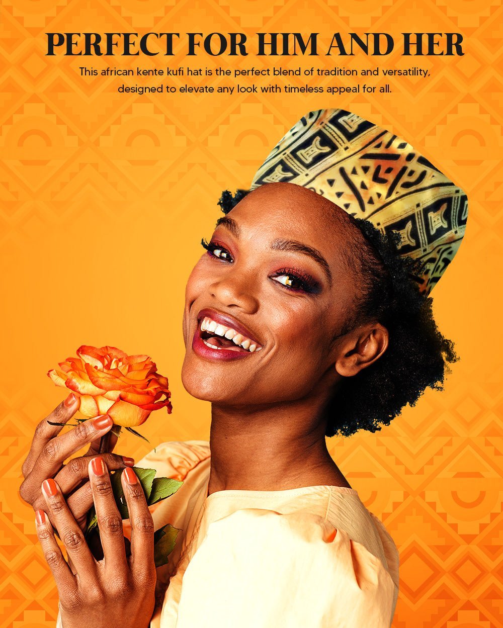 Vittorio Farina Kente Kufi Hat for Men and Women – African Kufi Hat Ideal for Cultural Attire, Outfit & Costume (HAT_Kufi_Kente 4) for Independent Retail Stores by Dubal Brothers