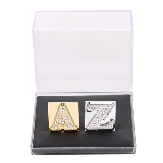 Vittorio Vico Rhinestone Initial Cufflinks in Gift Box - Silver A - Wholesale Initial Cufflinks by Dubal Brothers