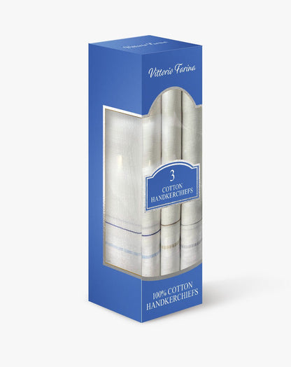 White Cotton Handkerchief Boxed Set by Vittorio Farina (ACC - H - 3) for Independent Retail Stores by Dubal Brothers
