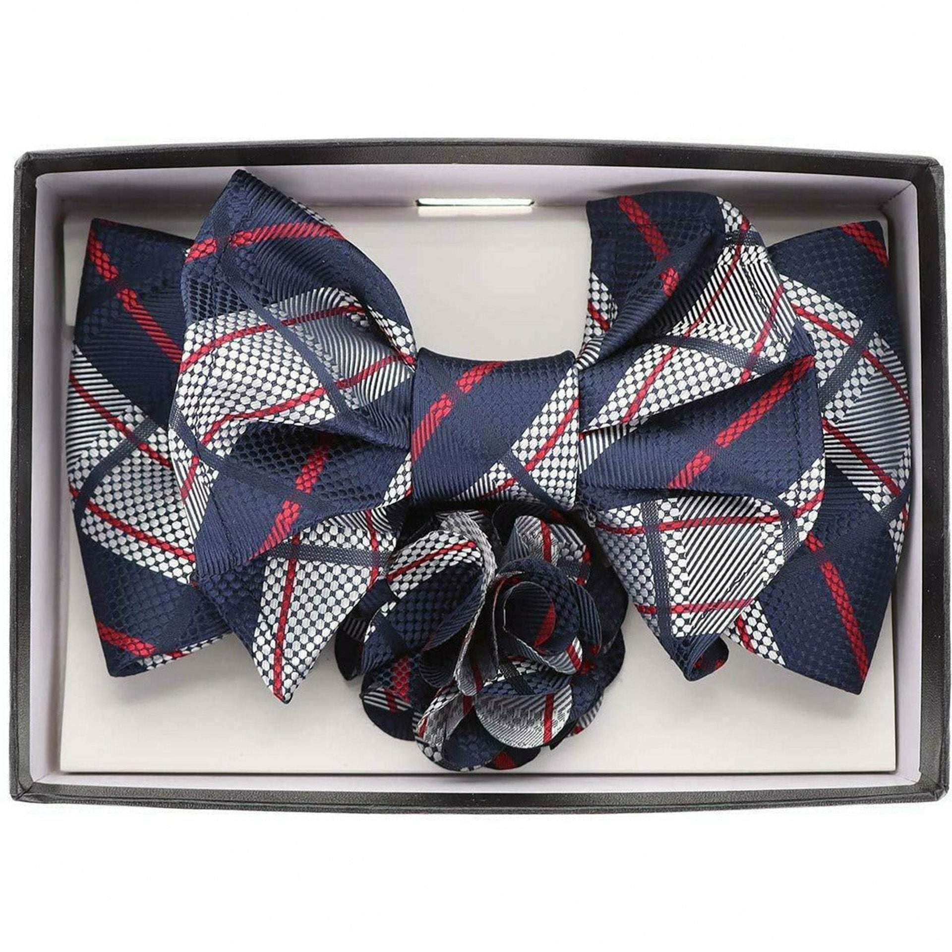 XL Design Bow Tie, Pocket Square & Flower Lapel Pin in a Box by Vittorio Farina (xl - l - 2126) for Independent Retail Stores by Dubal Brothers