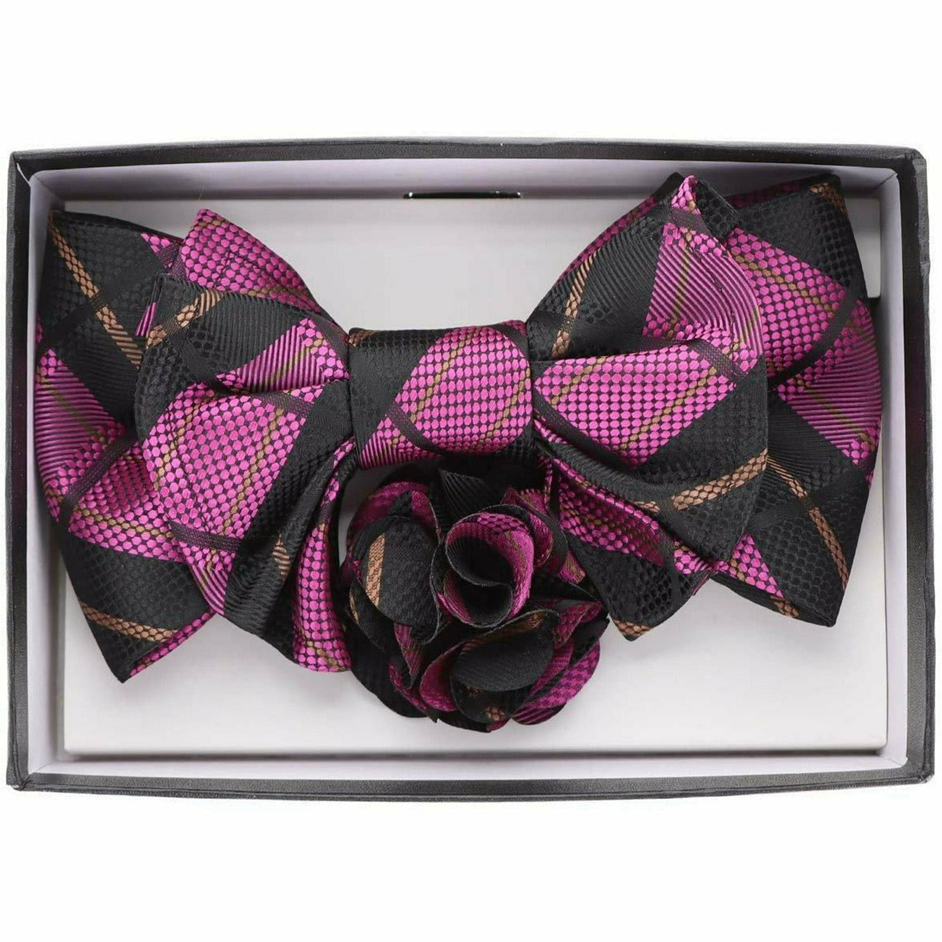 XL Design Bow Tie, Pocket Square & Flower Lapel Pin in a Box by Vittorio Farina (xl - l - 2127) for Independent Retail Stores by Dubal Brothers