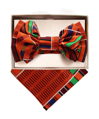 XL Kente Design Bow Tie & Pocket Square in a Box by Vittorio Farina (BH - K - XL_Kente 1) for Independent Retail Stores by Dubal Brothers
