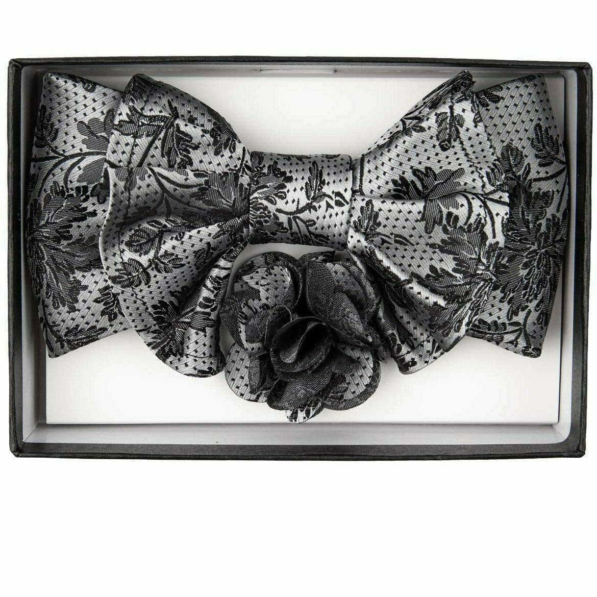 Vittorio Farina XL Bow Tie, Pocket Square & Flower Lapel Pin - xl-l-153 - Classy Cufflinks