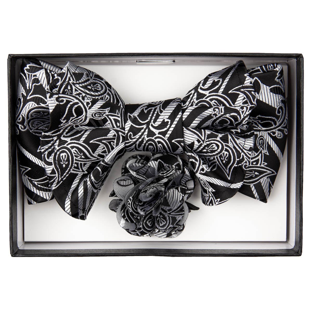 Vittorio Farina XL Bow Tie, Pocket Square & Flower Lapel Pin - xl-l-156 - Classy Cufflinks