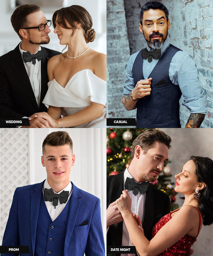 XL Solid Bow Tie & Pocket Square by Vittorio Farina (xl - solid - black) for Independent Retail Stores by Dubal Brothers