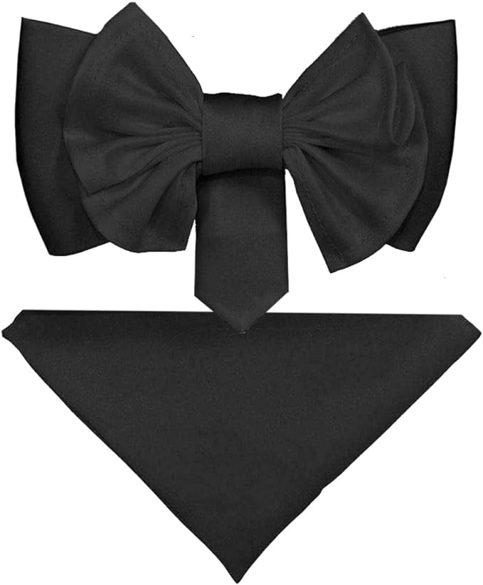 XL Solid Bow Tie & Pocket Square by Vittorio Farina (xl - solid - black) for Independent Retail Stores by Dubal Brothers